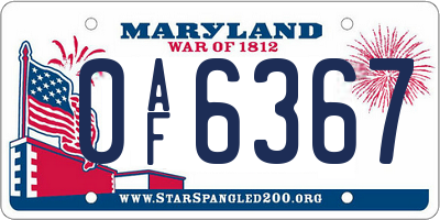 MD license plate 0AF6367