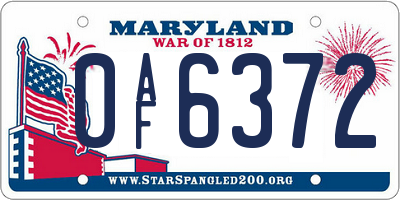 MD license plate 0AF6372