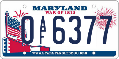 MD license plate 0AF6377