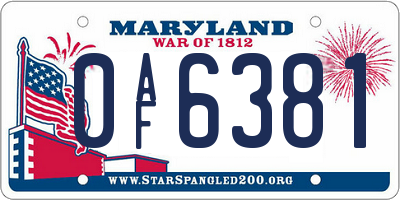 MD license plate 0AF6381