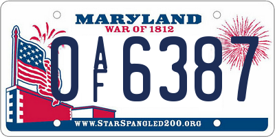 MD license plate 0AF6387