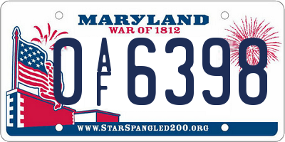 MD license plate 0AF6398