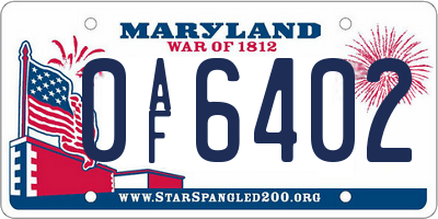 MD license plate 0AF6402