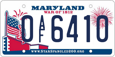 MD license plate 0AF6410