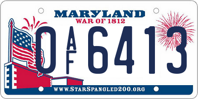 MD license plate 0AF6413