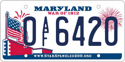 MD license plate 0AF6420