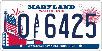 MD license plate 0AF6425