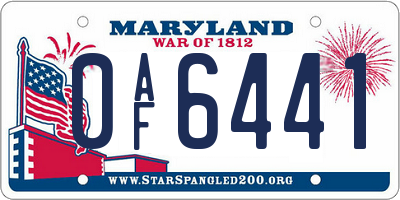 MD license plate 0AF6441