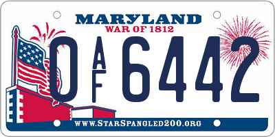 MD license plate 0AF6442