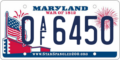 MD license plate 0AF6450