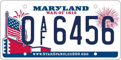MD license plate 0AF6456