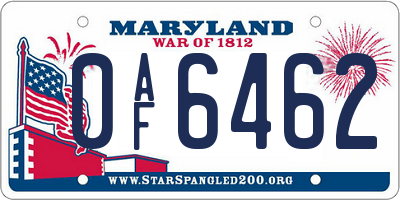 MD license plate 0AF6462