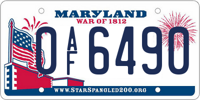 MD license plate 0AF6490