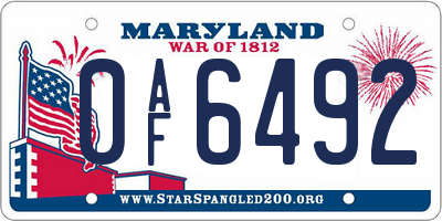 MD license plate 0AF6492