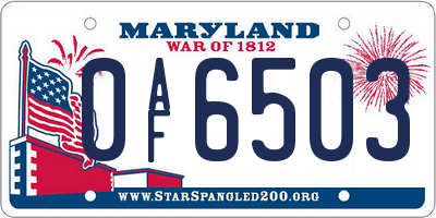 MD license plate 0AF6503
