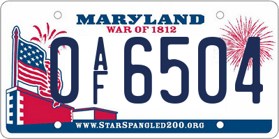 MD license plate 0AF6504