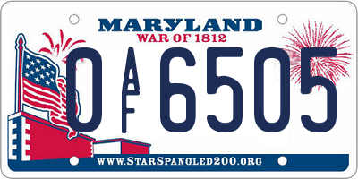 MD license plate 0AF6505