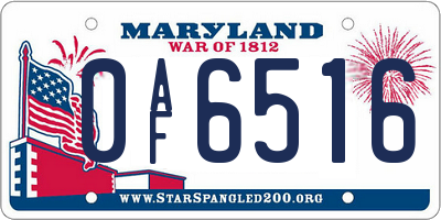MD license plate 0AF6516