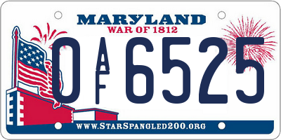 MD license plate 0AF6525
