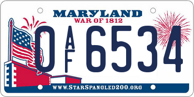 MD license plate 0AF6534