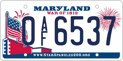 MD license plate 0AF6537