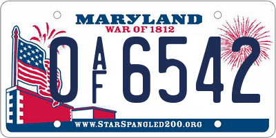 MD license plate 0AF6542