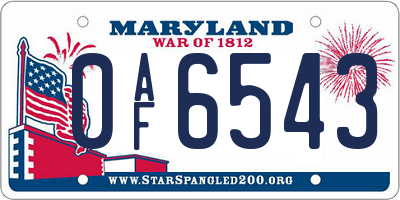 MD license plate 0AF6543