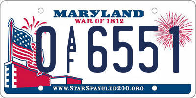 MD license plate 0AF6551