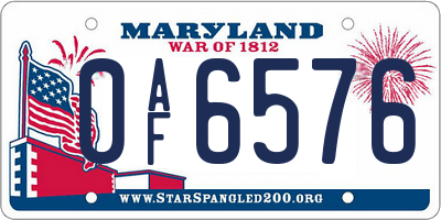 MD license plate 0AF6576
