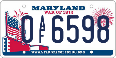 MD license plate 0AF6598