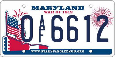 MD license plate 0AF6612