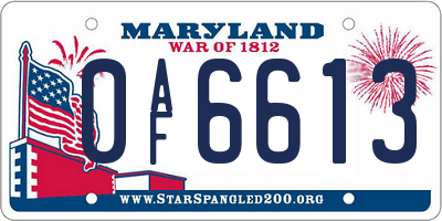 MD license plate 0AF6613