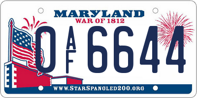 MD license plate 0AF6644
