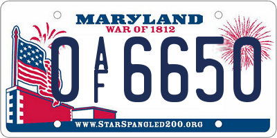 MD license plate 0AF6650