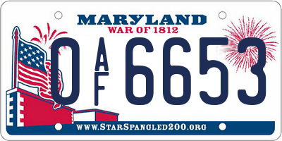 MD license plate 0AF6653