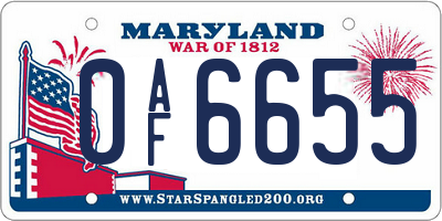 MD license plate 0AF6655
