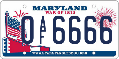 MD license plate 0AF6666