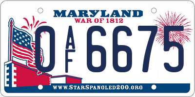 MD license plate 0AF6675