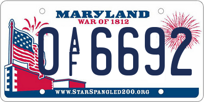 MD license plate 0AF6692