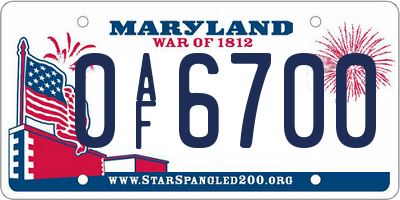 MD license plate 0AF6700