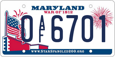 MD license plate 0AF6701