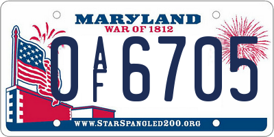 MD license plate 0AF6705