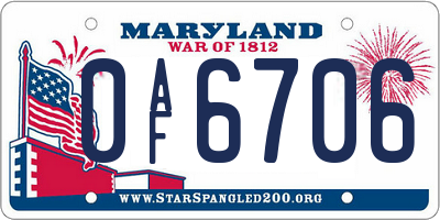 MD license plate 0AF6706