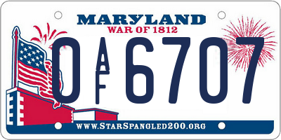 MD license plate 0AF6707