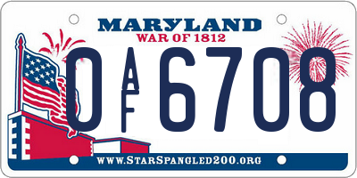 MD license plate 0AF6708