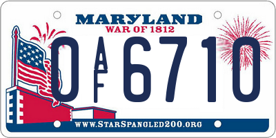 MD license plate 0AF6710
