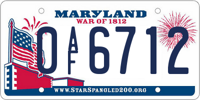 MD license plate 0AF6712