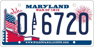 MD license plate 0AF6720