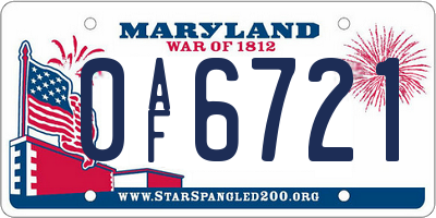 MD license plate 0AF6721