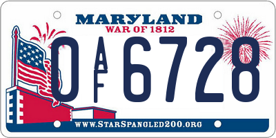 MD license plate 0AF6728